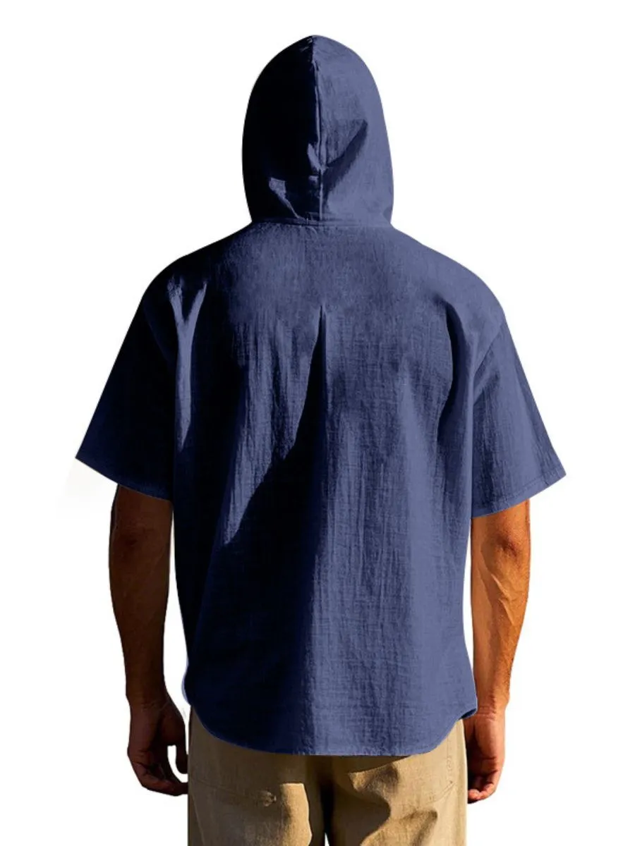 Linen Hooded Short Sleeve Shirt