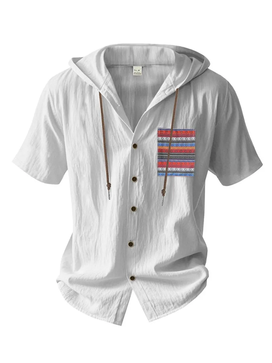 Linen Hooded Short Sleeve Shirt