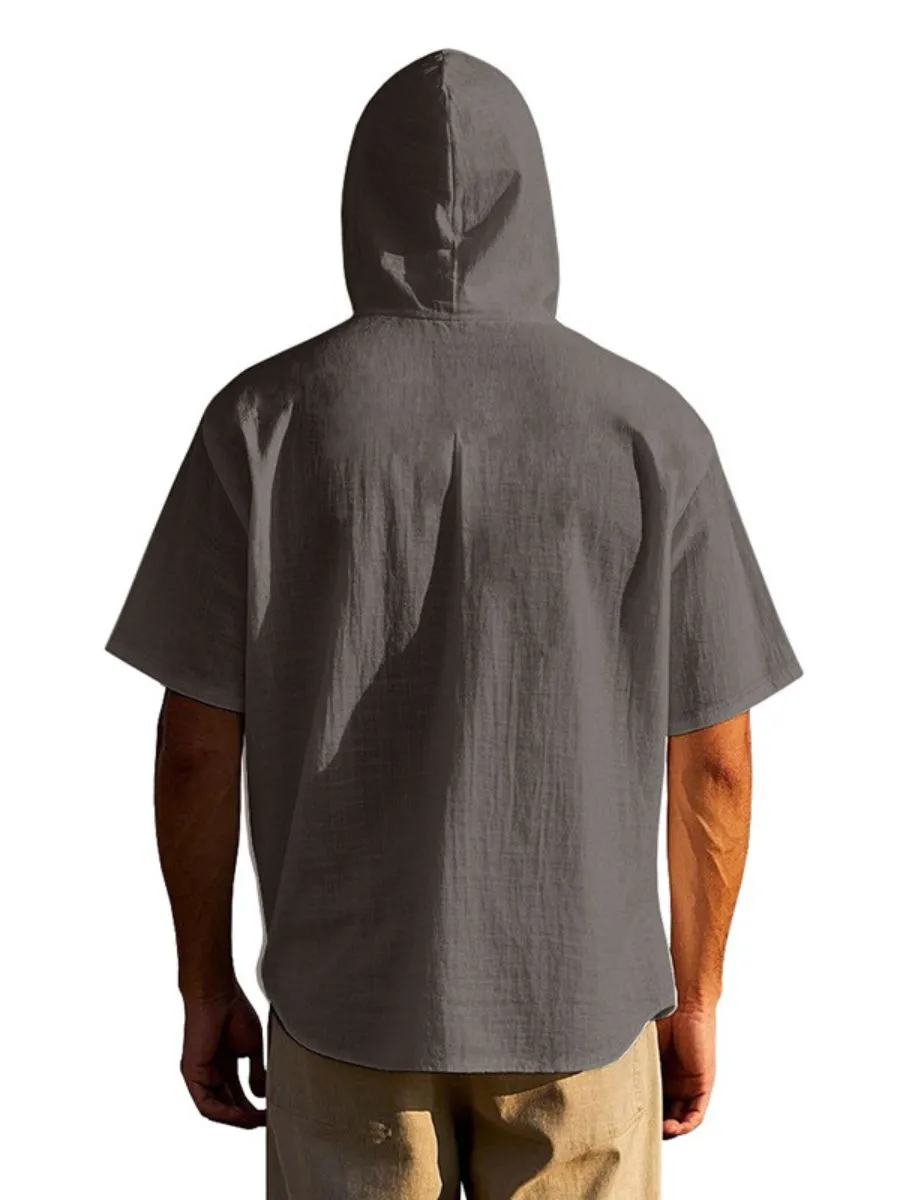 Linen Hooded Short Sleeve Shirt