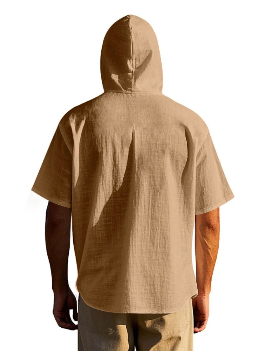 Linen Hooded Short Sleeve Shirt