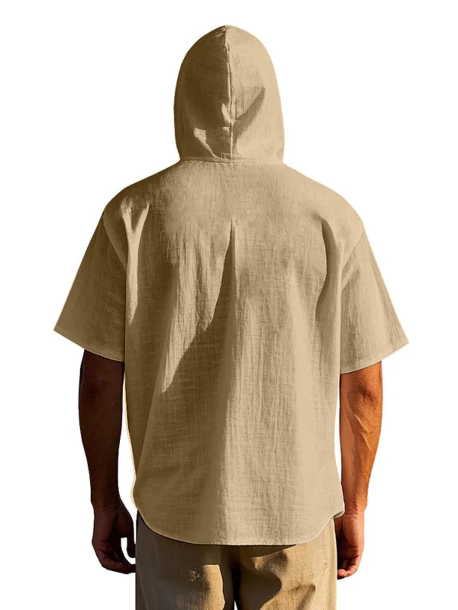 Linen Hooded Short Sleeve Shirt