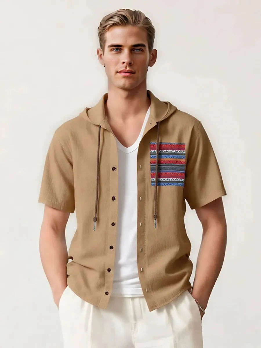 Linen Hooded Short Sleeve Shirt