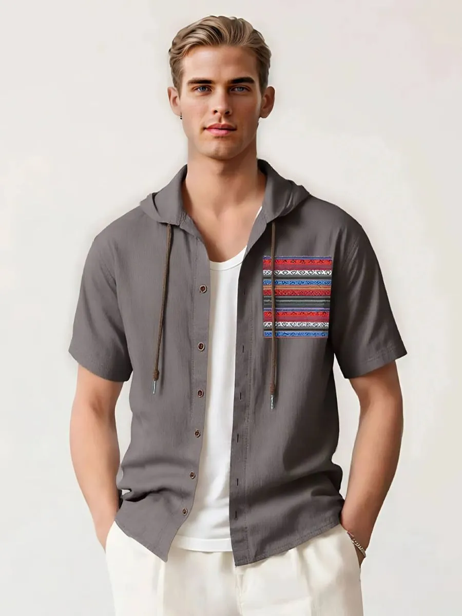 Linen Hooded Short Sleeve Shirt