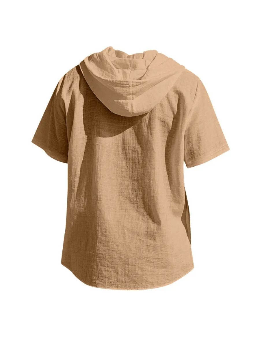 Linen Hooded Short Sleeve Shirt