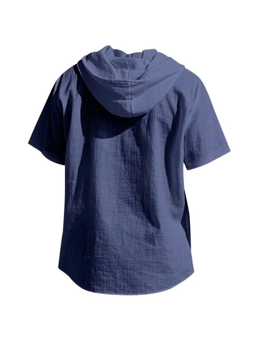 Linen Hooded Short Sleeve Shirt