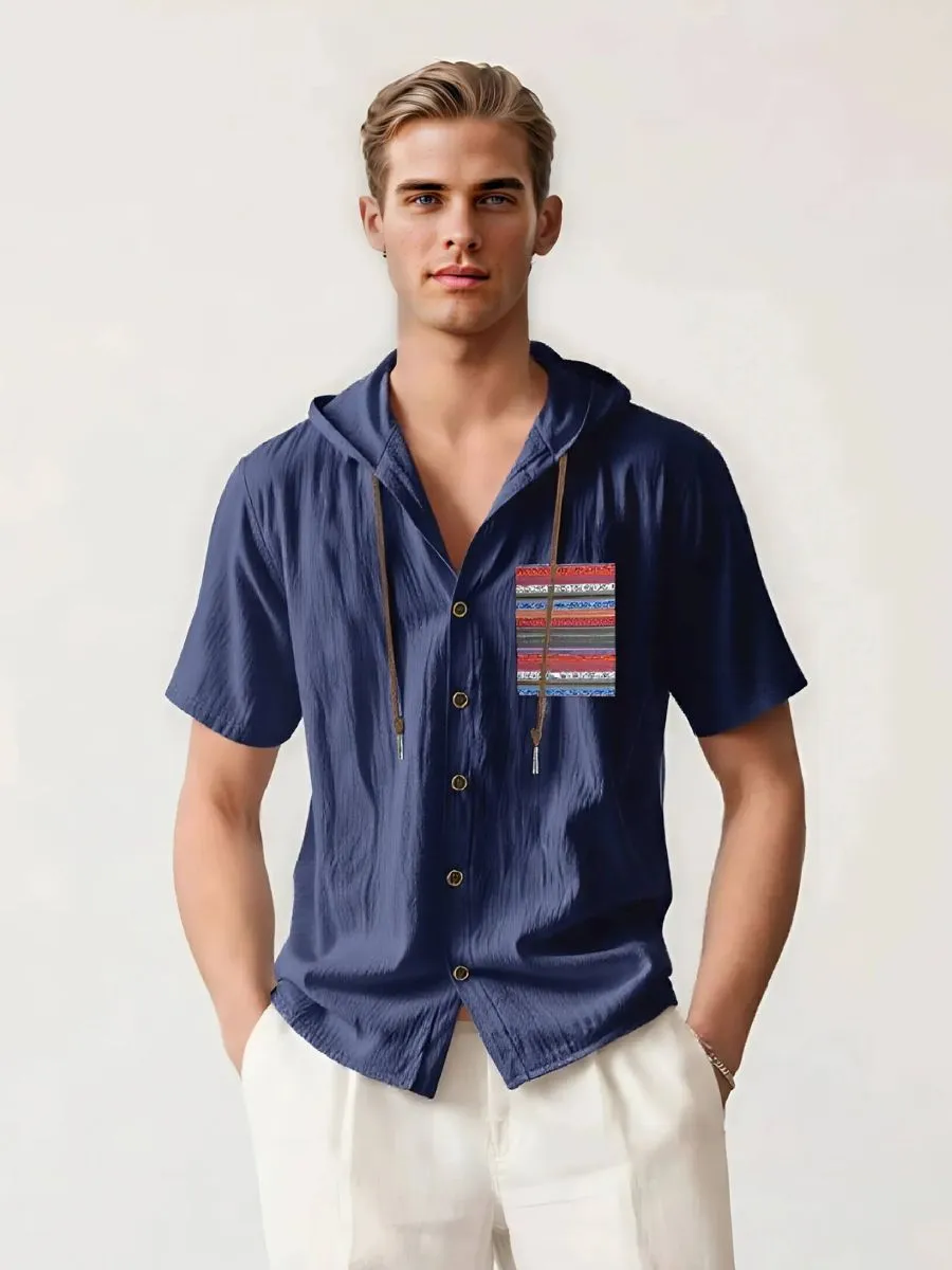 Linen Hooded Short Sleeve Shirt