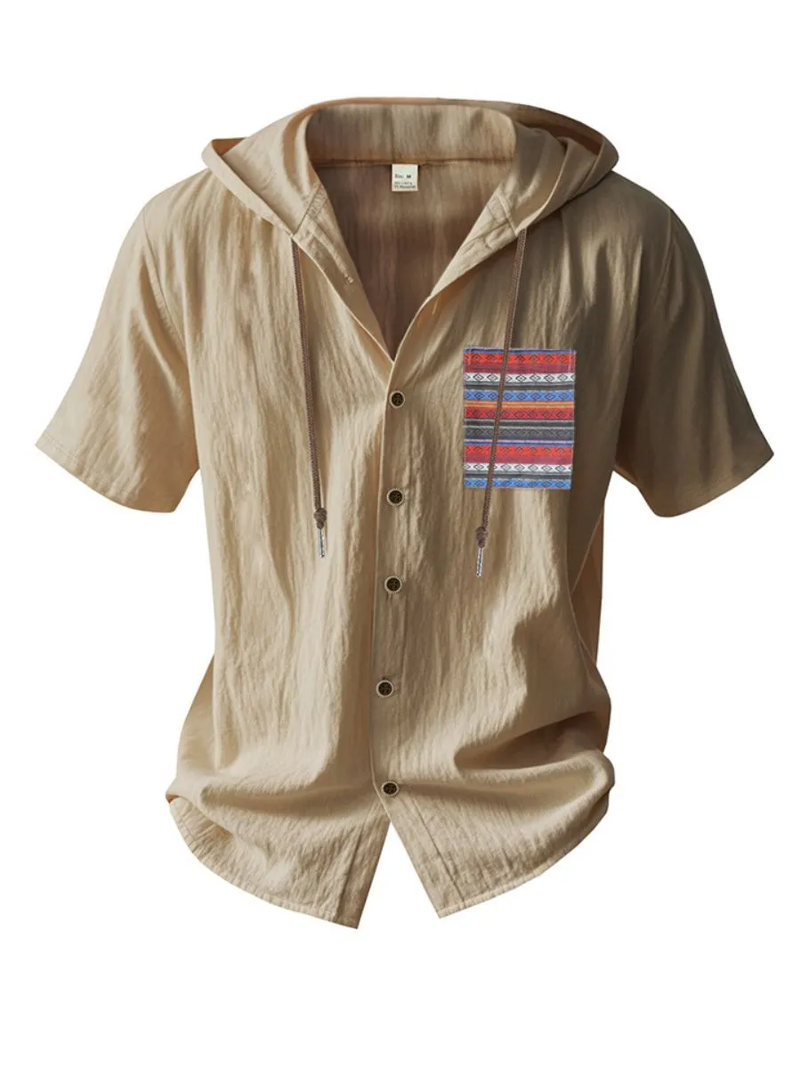 Linen Hooded Short Sleeve Shirt