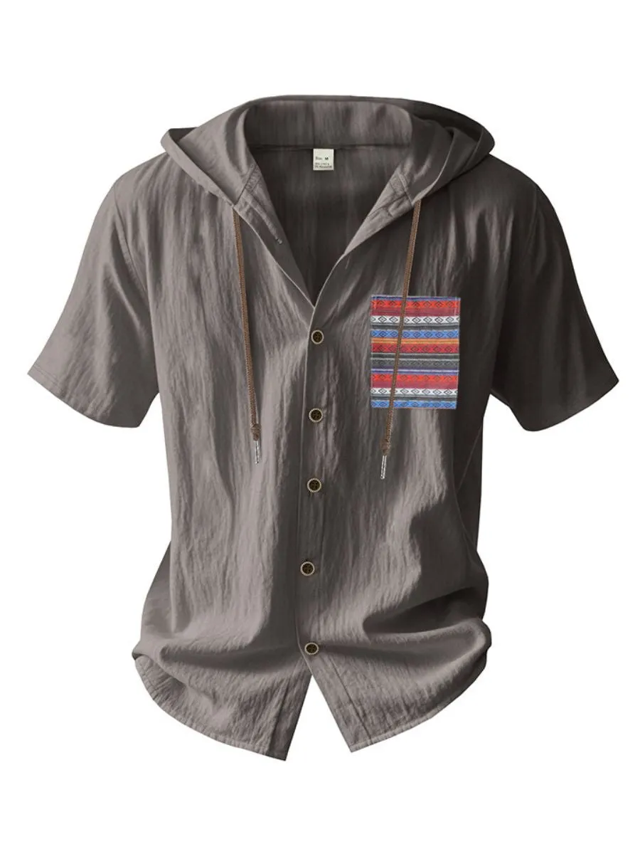 Linen Hooded Short Sleeve Shirt