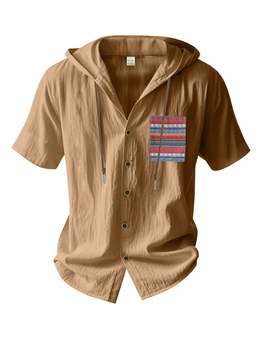 Linen Hooded Short Sleeve Shirt