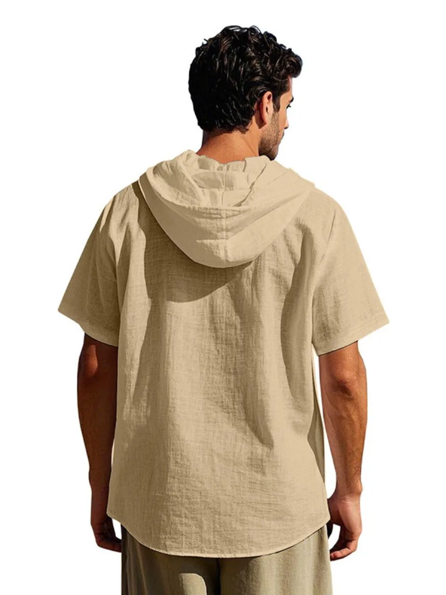 Linen Hooded Short Sleeve Shirt