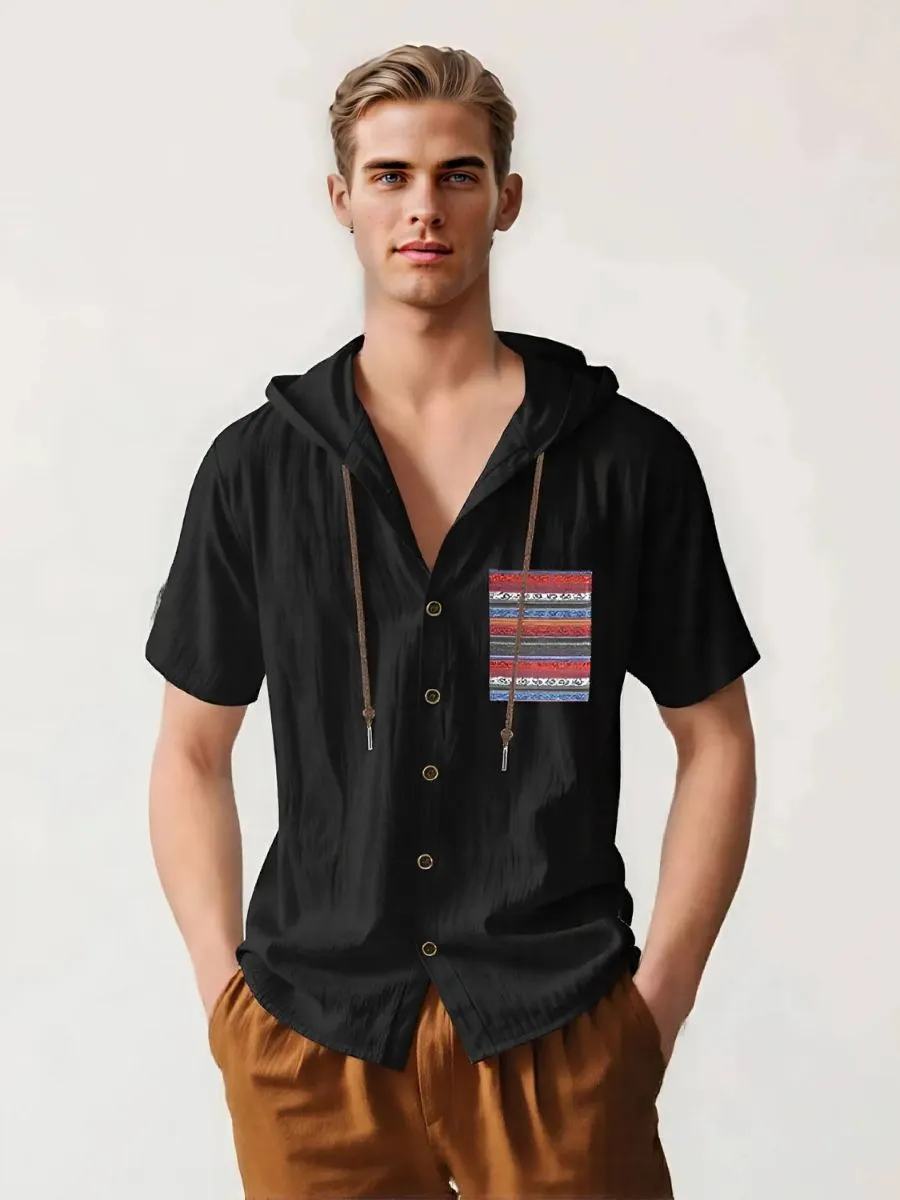 Linen Hooded Short Sleeve Shirt