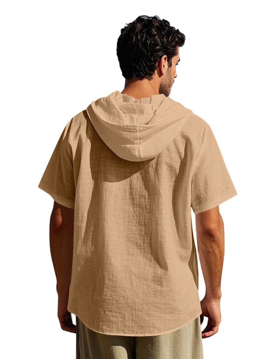 Linen Hooded Short Sleeve Shirt