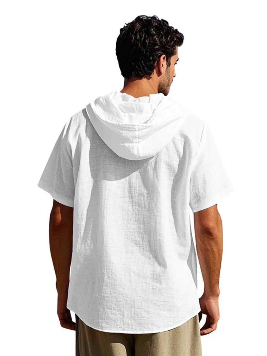 Linen Hooded Short Sleeve Shirt