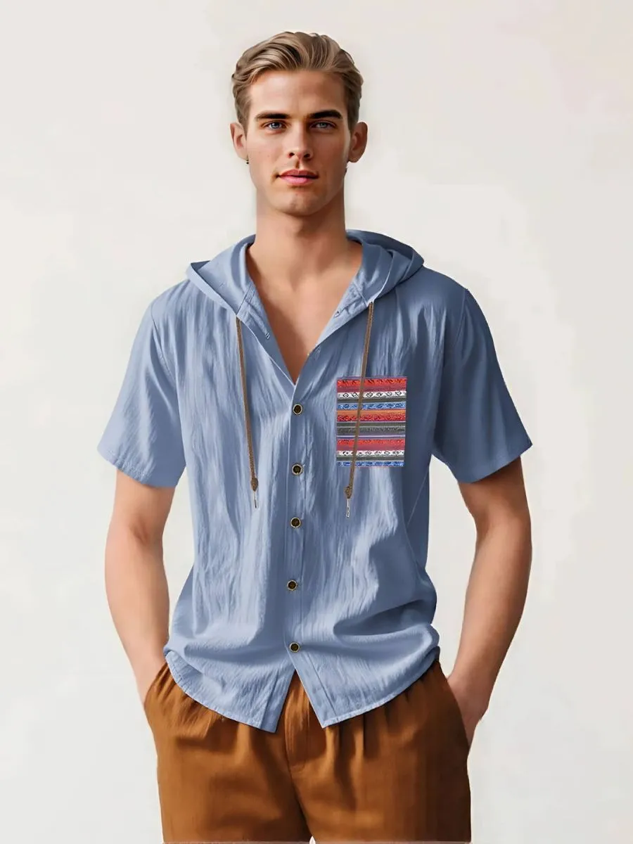 Linen Hooded Short Sleeve Shirt