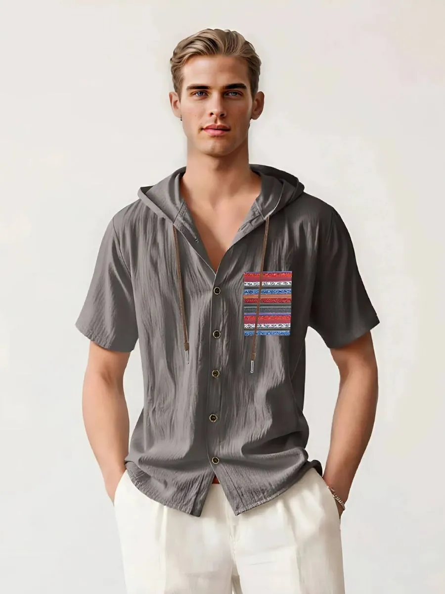 Linen Hooded Short Sleeve Shirt