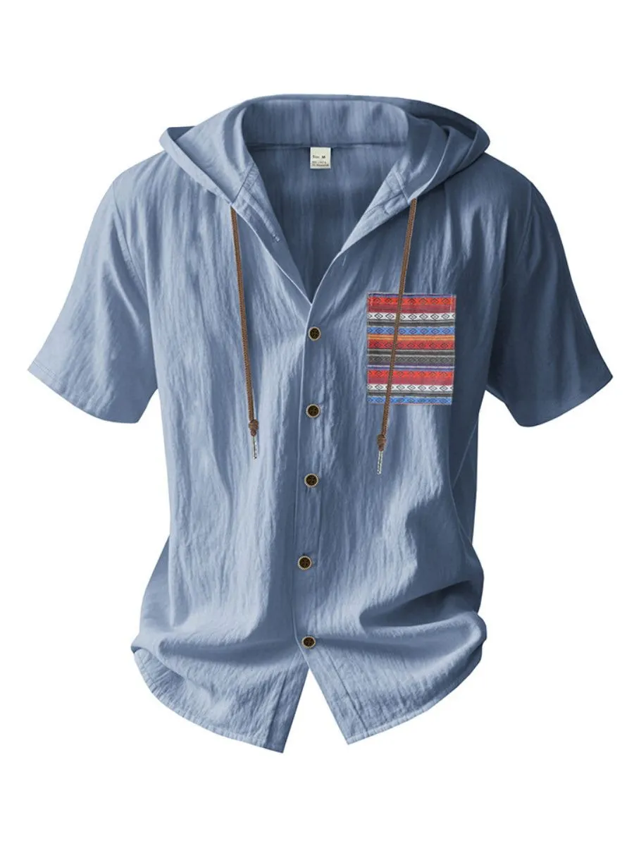 Linen Hooded Short Sleeve Shirt