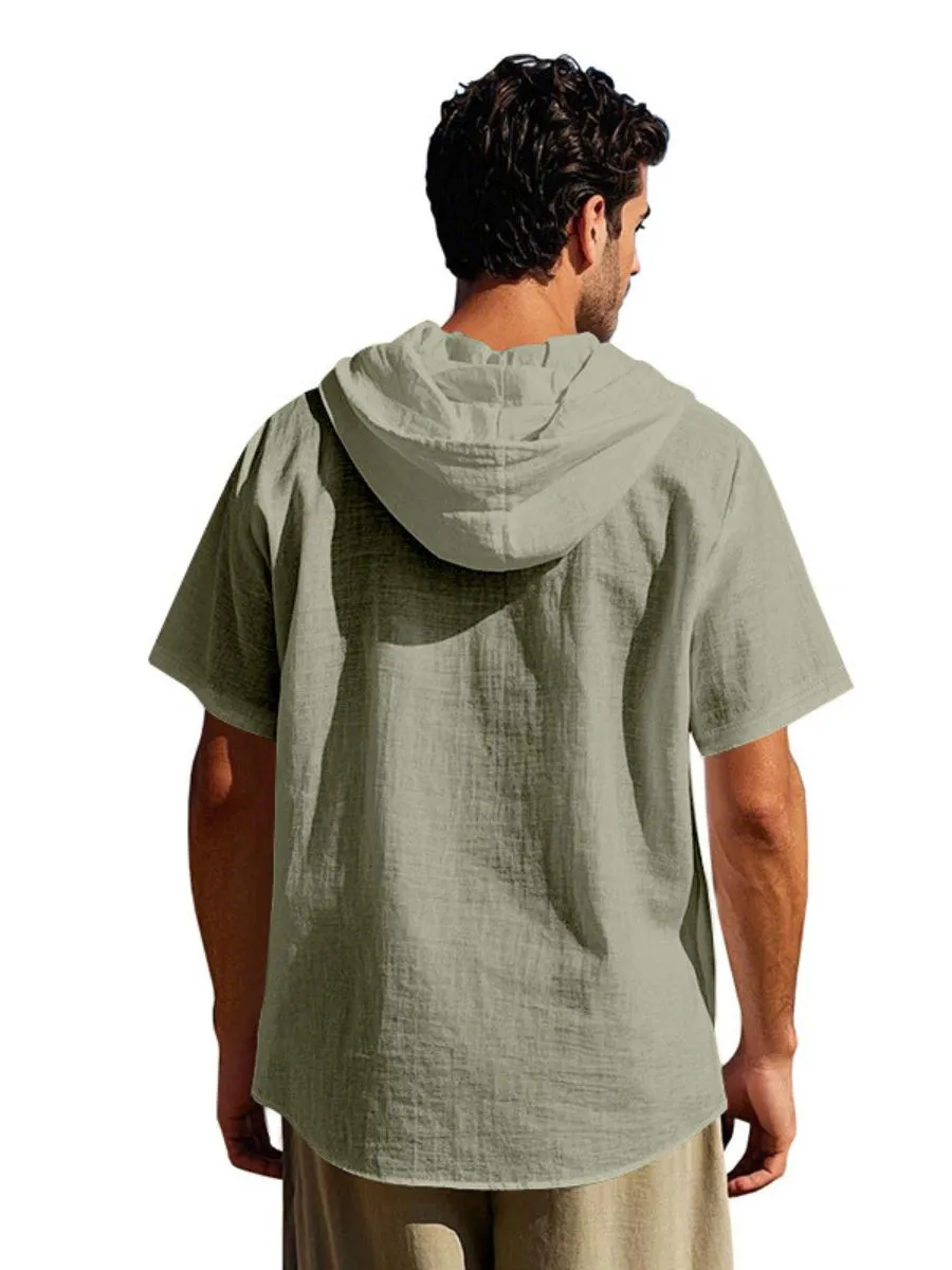 Linen Hooded Short Sleeve Shirt