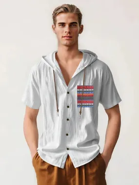 Linen Hooded Short Sleeve Shirt