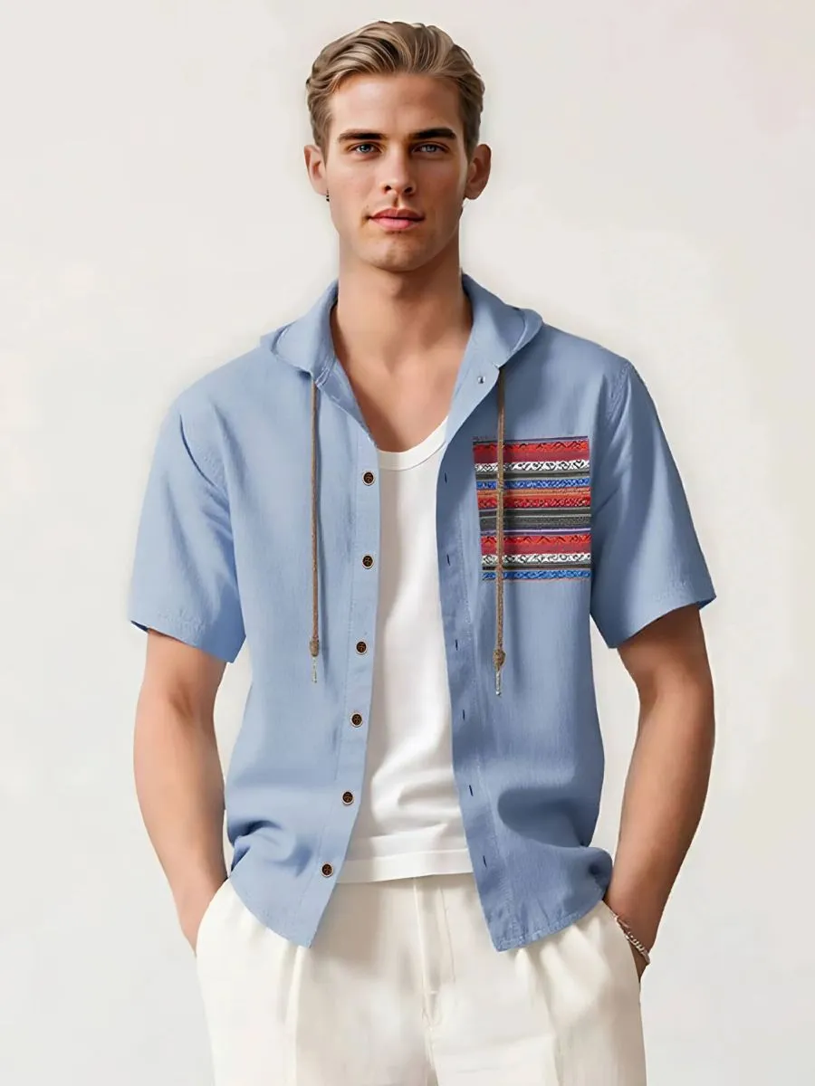 Linen Hooded Short Sleeve Shirt