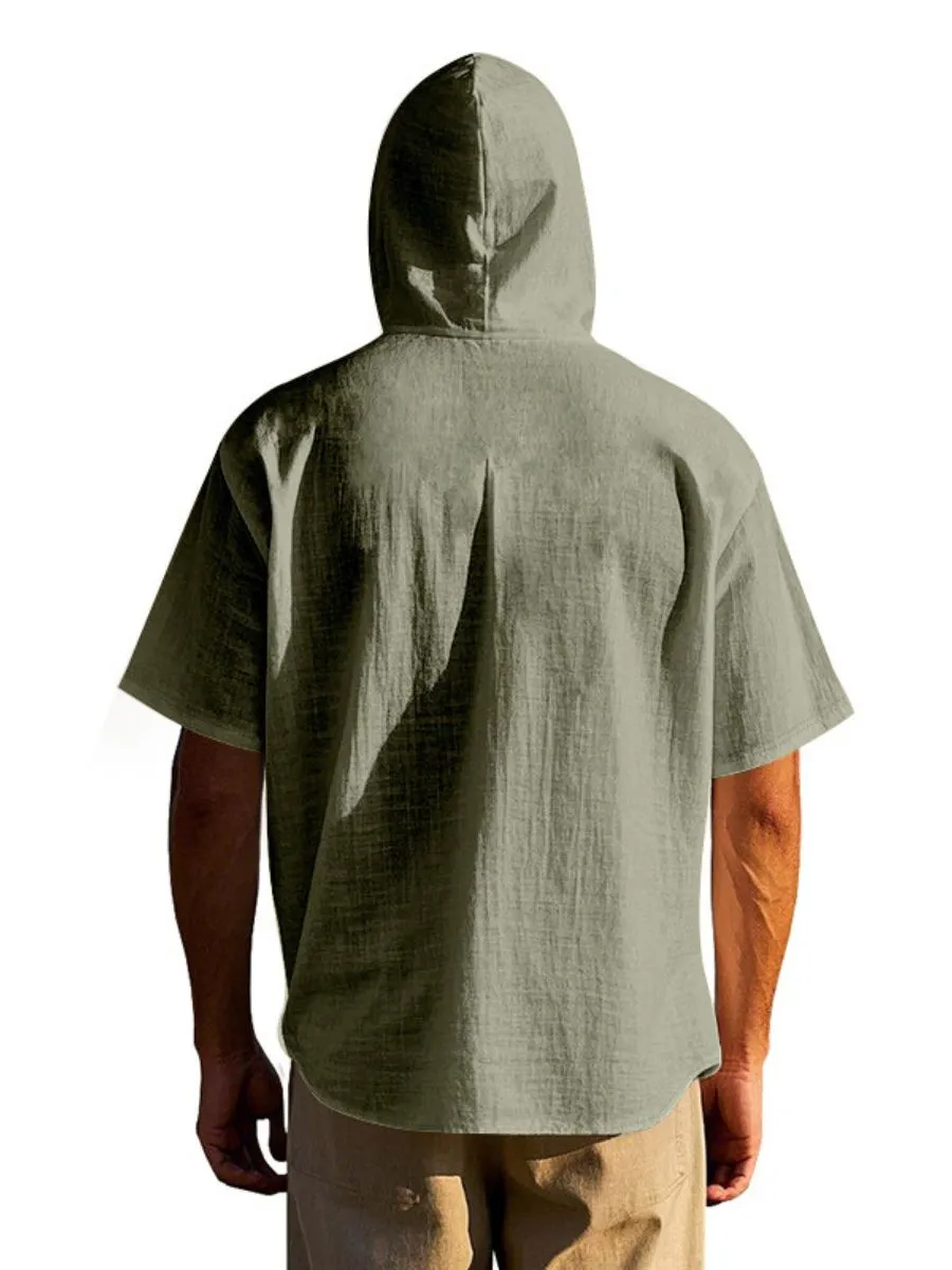 Linen Hooded Short Sleeve Shirt