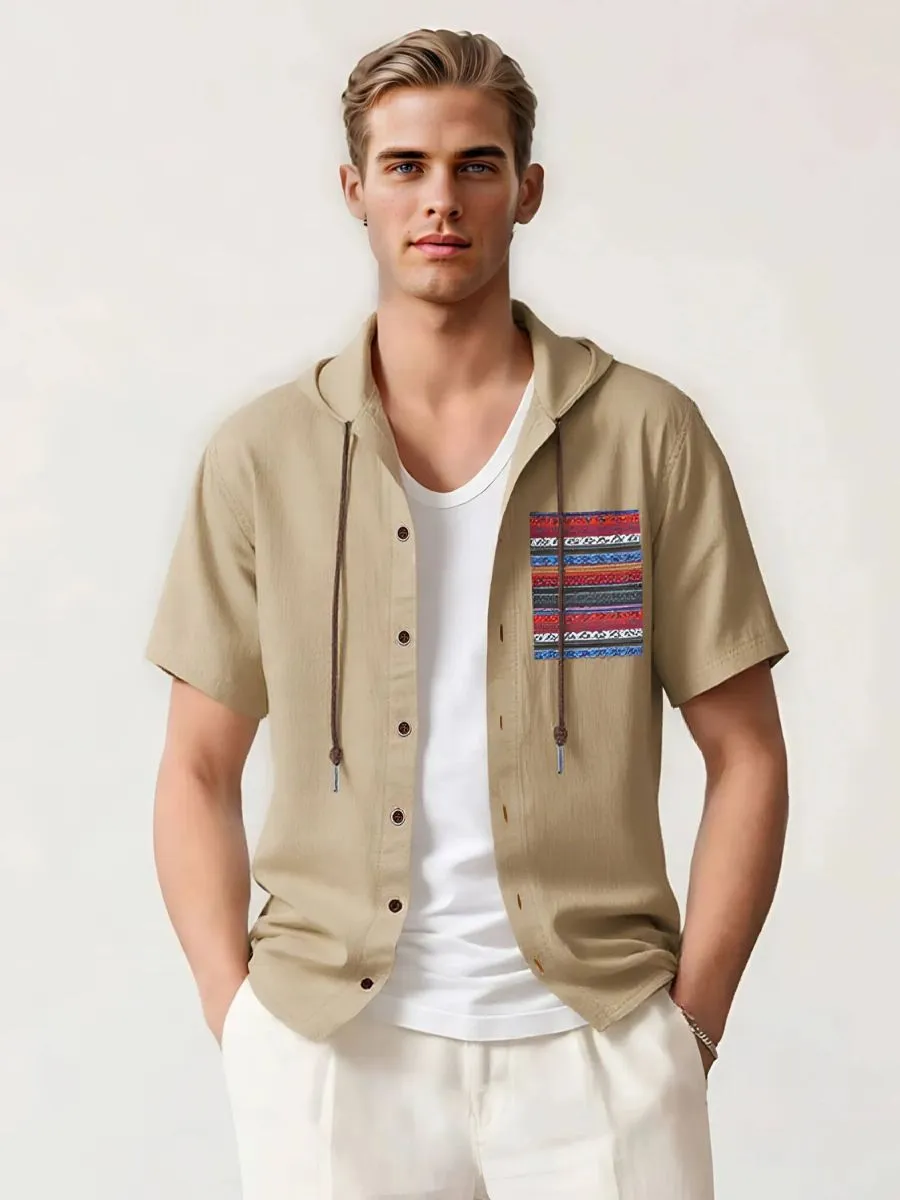 Linen Hooded Short Sleeve Shirt