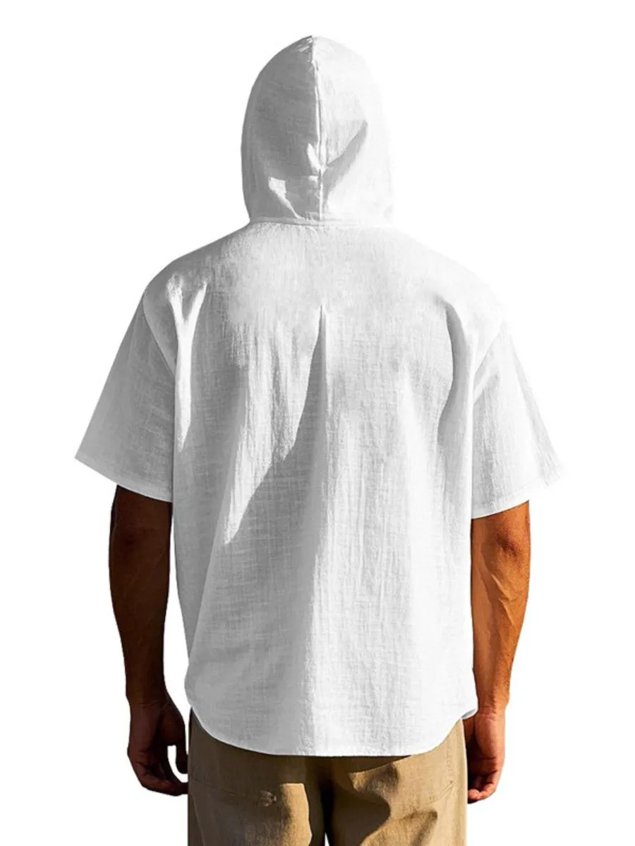 Linen Hooded Short Sleeve Shirt