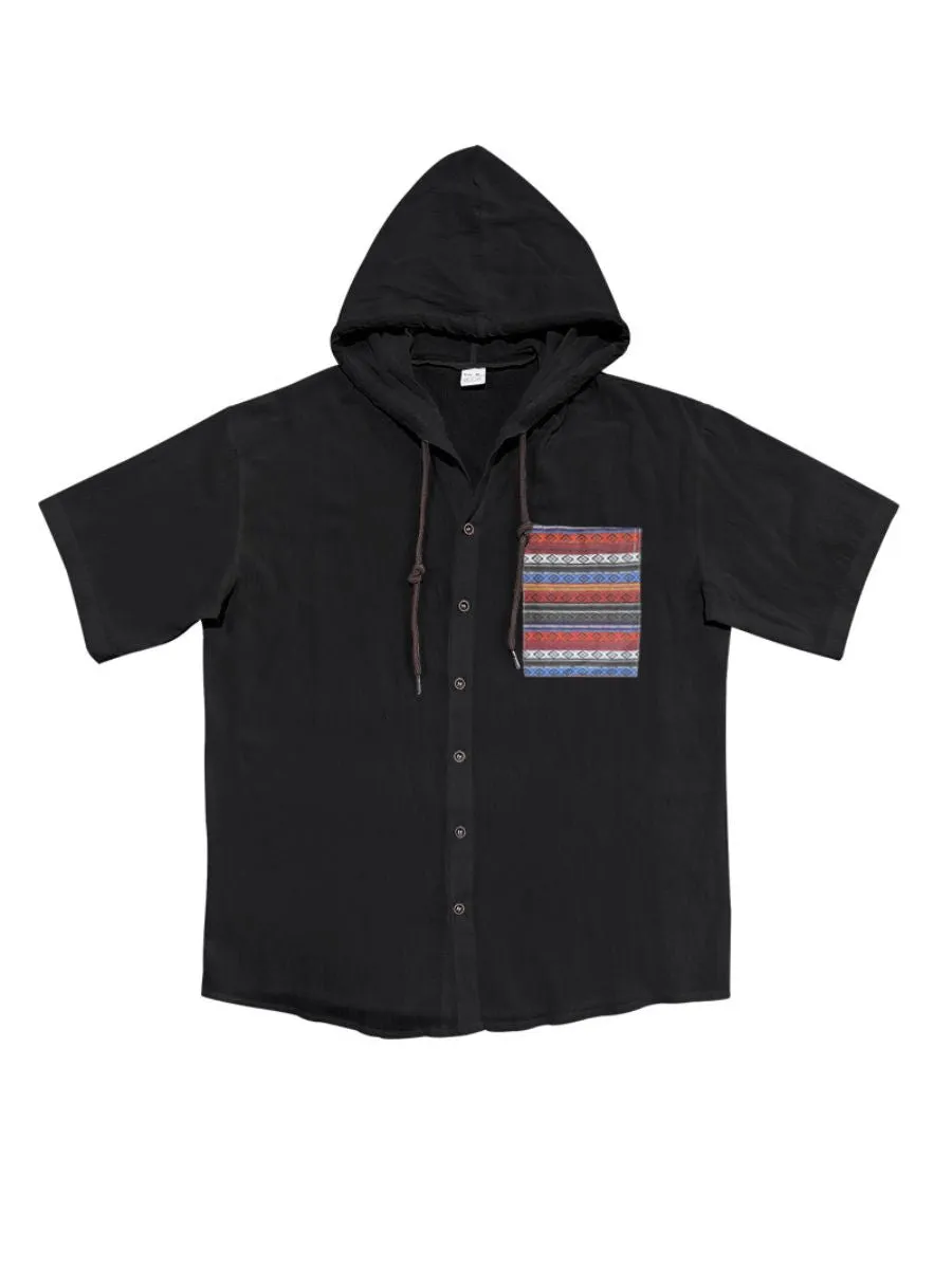 Linen Hooded Short Sleeve Shirt