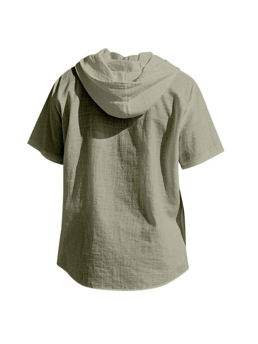 Linen Hooded Short Sleeve Shirt