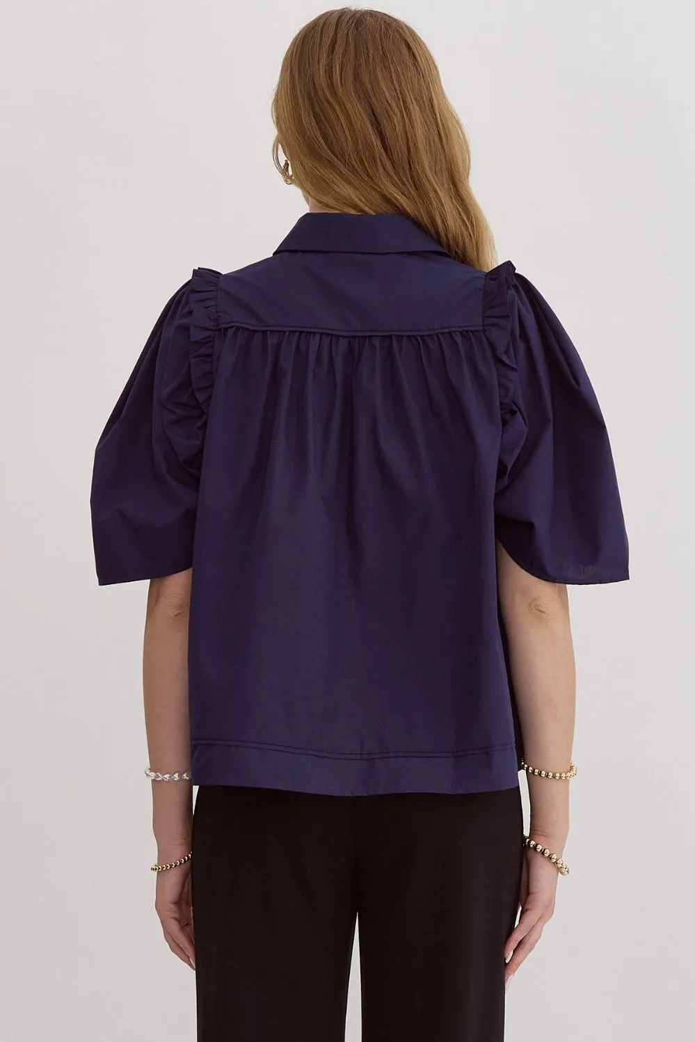 Luna Navy Button Up Blouse