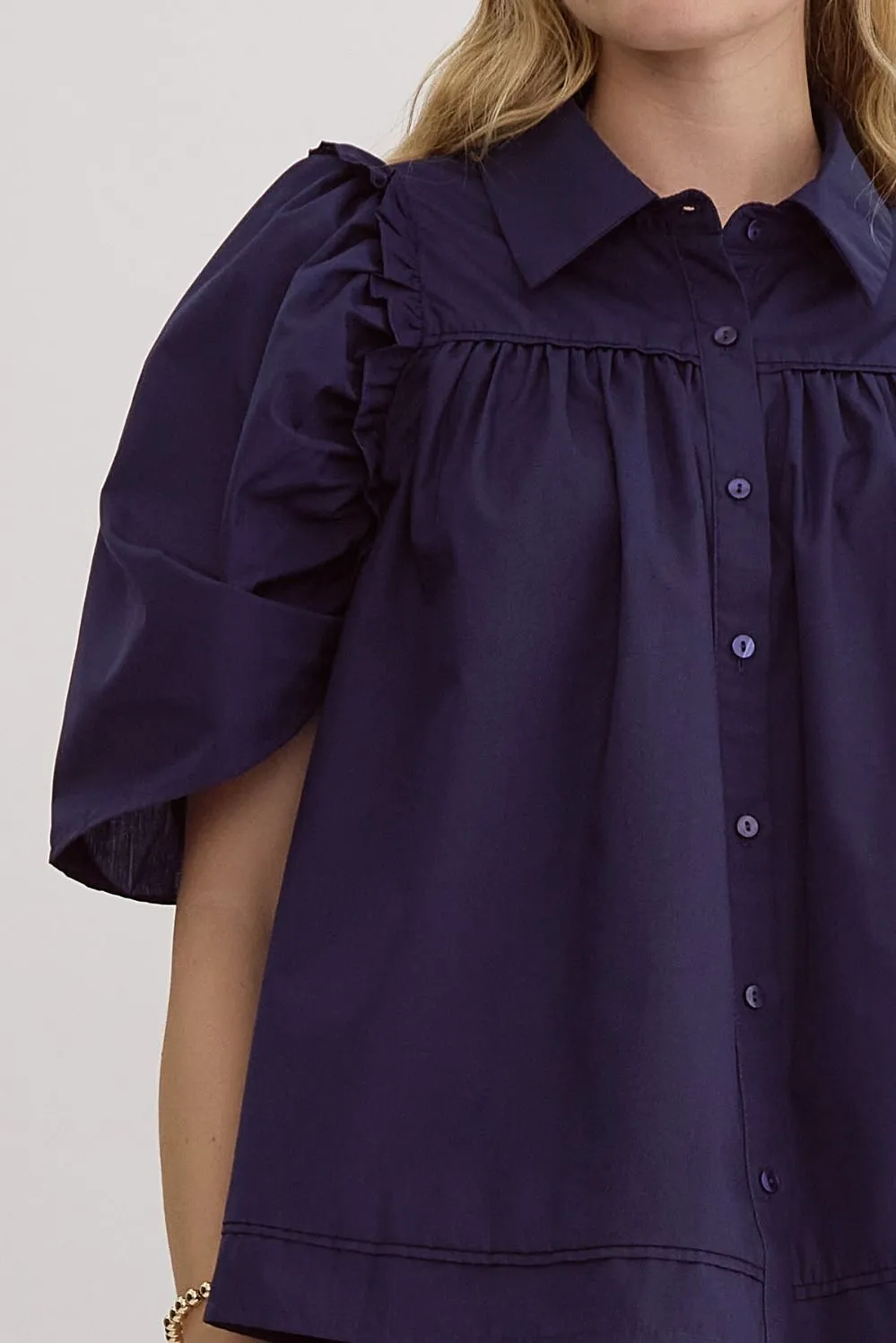 Luna Navy Button Up Blouse