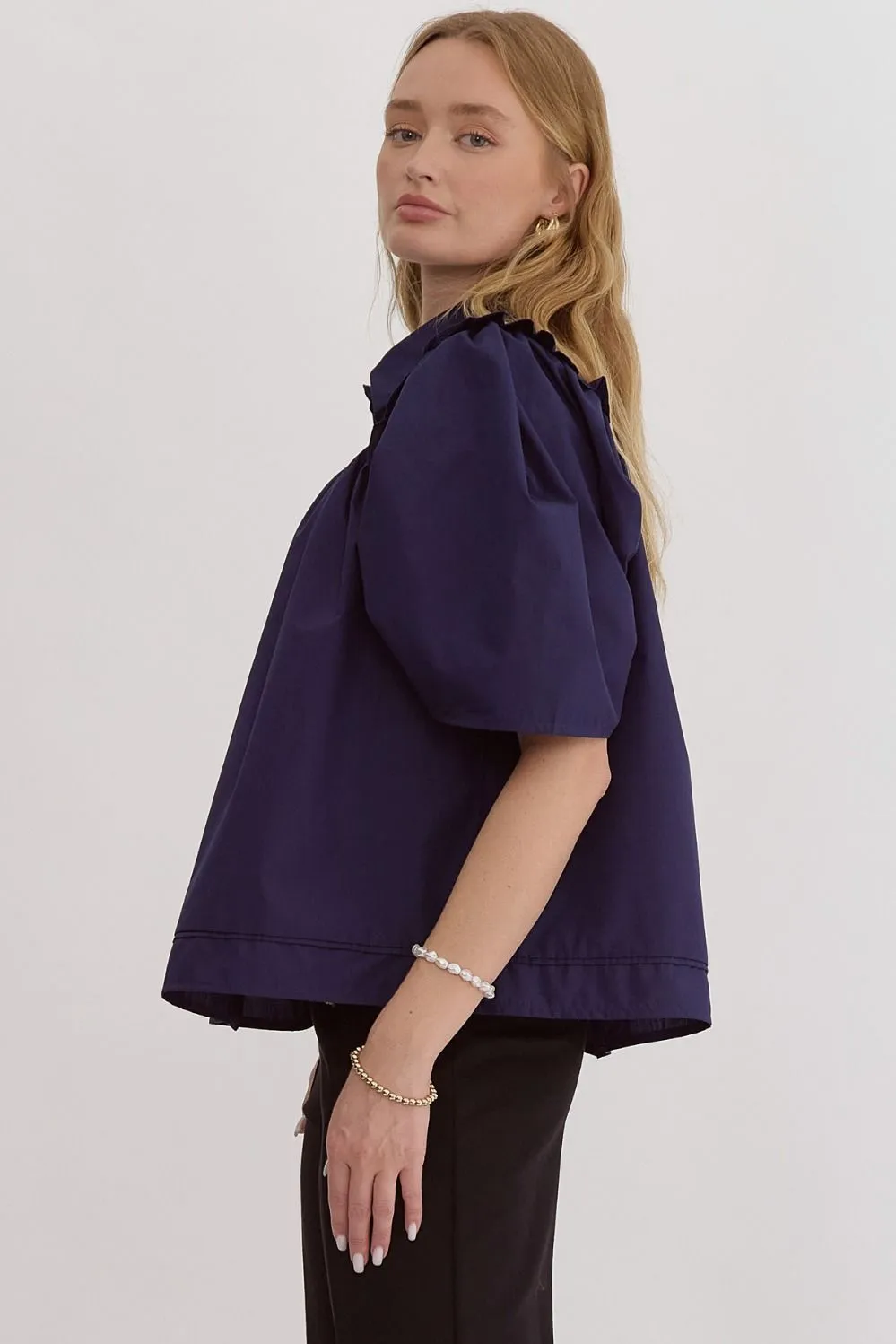 Luna Navy Button Up Blouse
