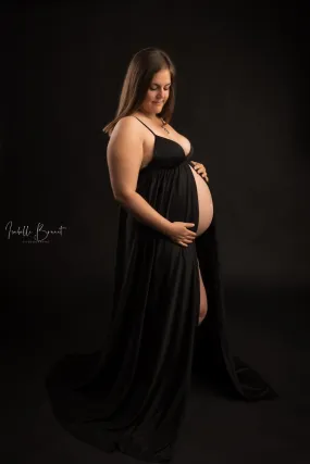 Maternity Slip Dress Long | Black undergarments for dresses, One Size, Split Front