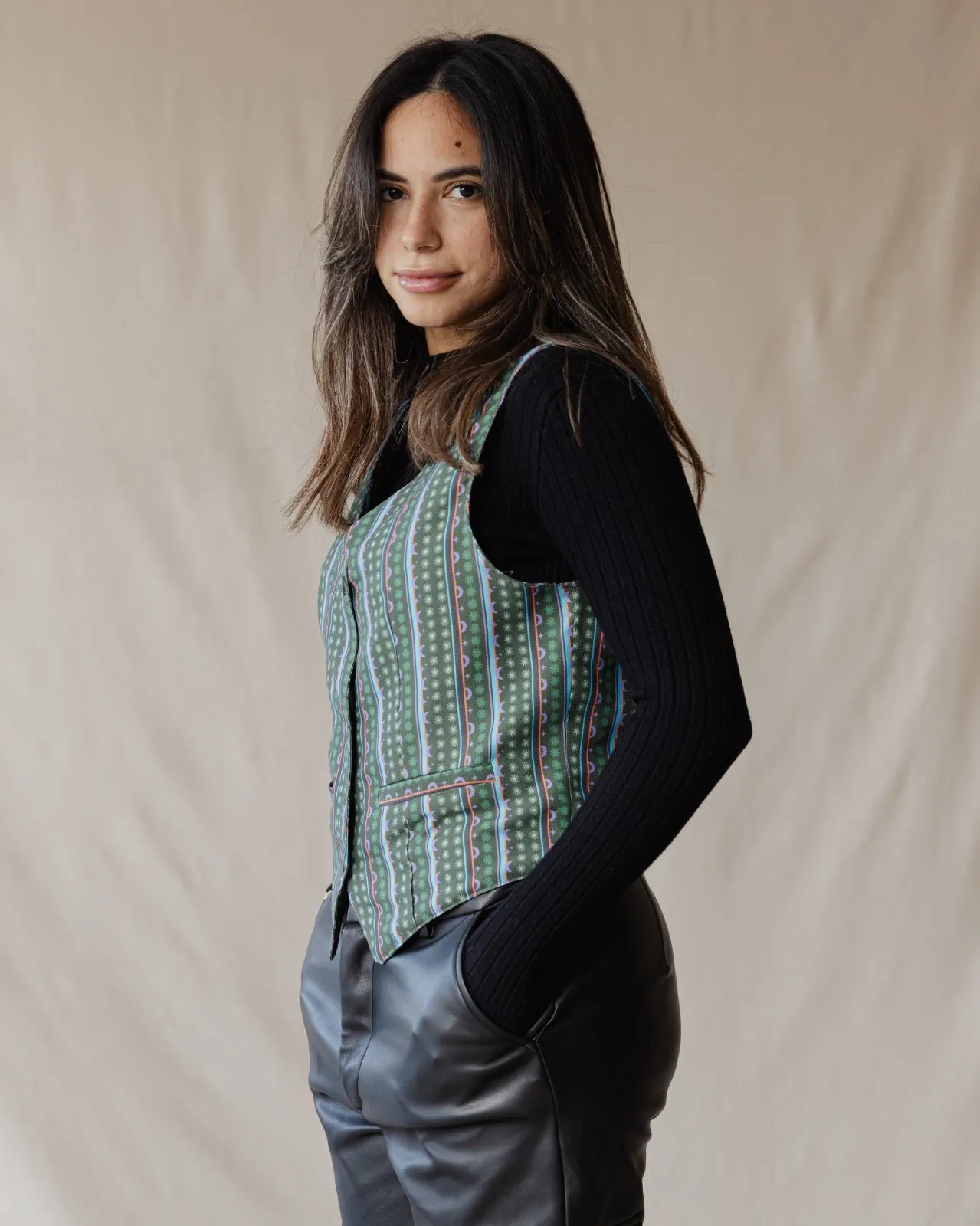 Maze Stripe Vest Green
