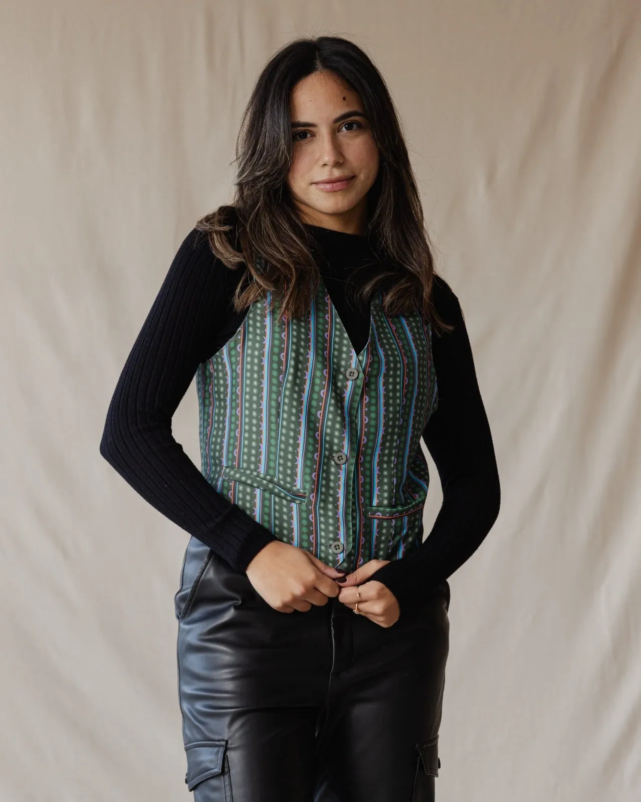Maze Stripe Vest Green