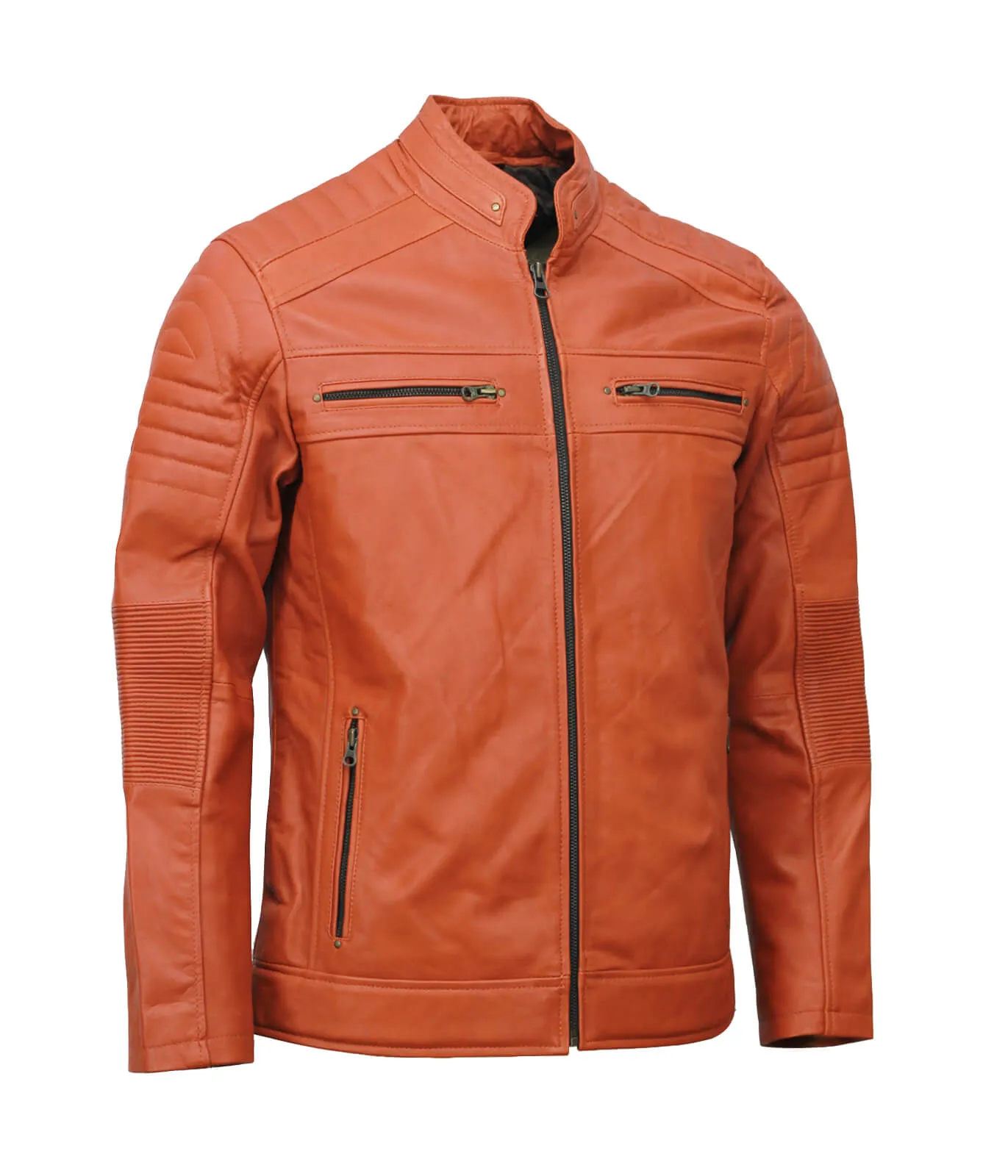 Men’s Café Racer Brown Biker Leather Jacket