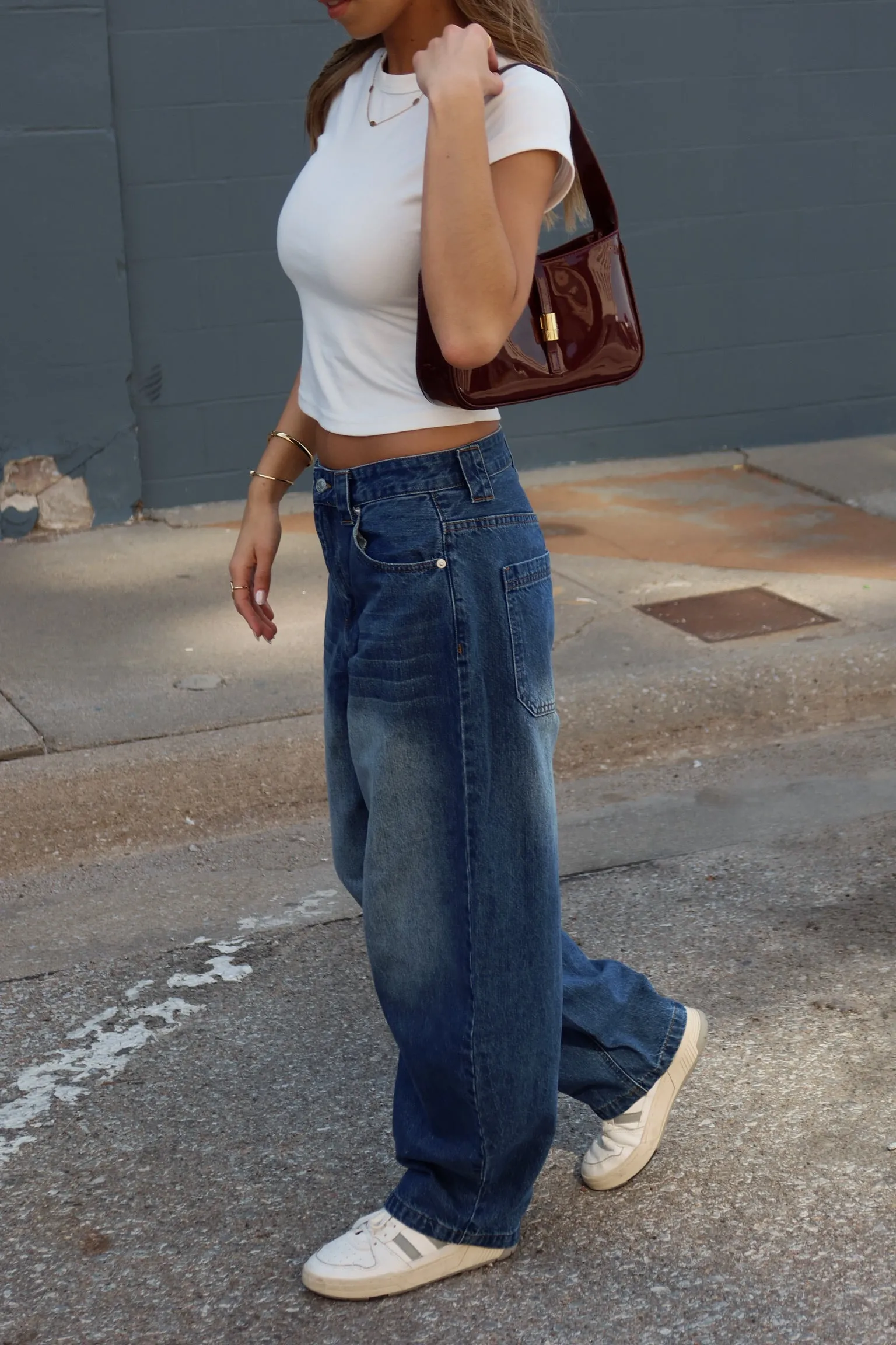 Mid Rise Dark Wash Barrel Jean