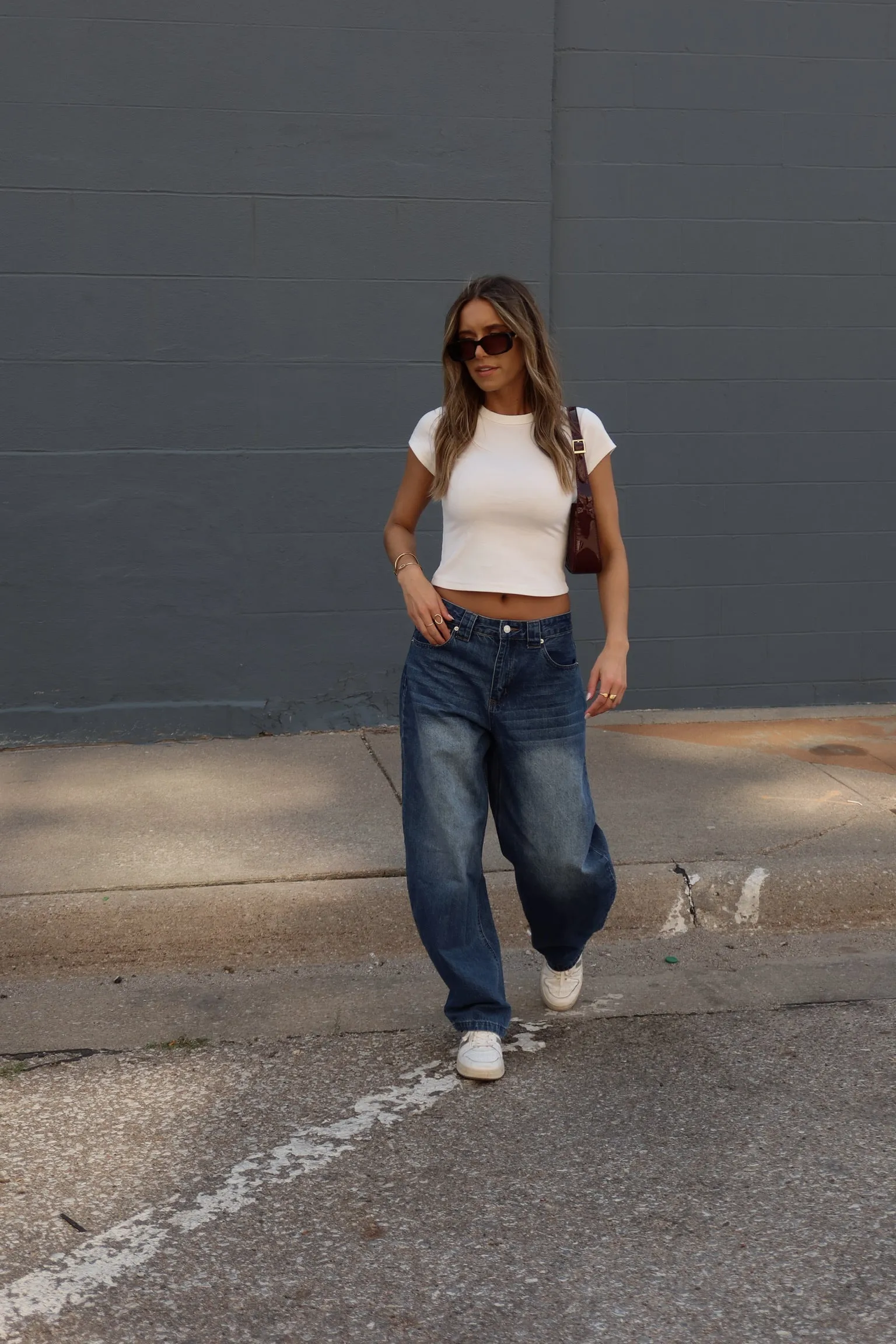 Mid Rise Dark Wash Barrel Jean