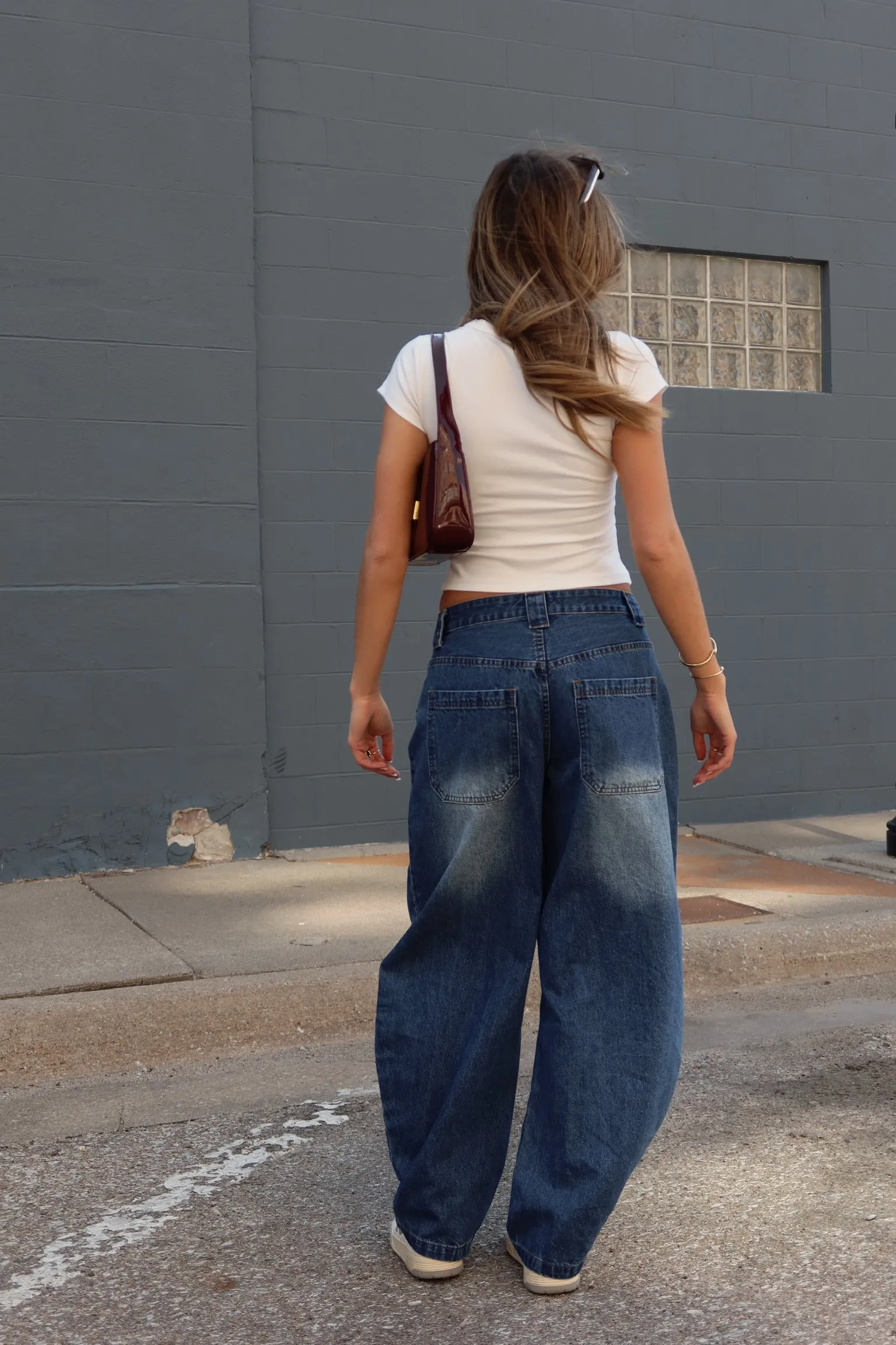 Mid Rise Dark Wash Barrel Jean