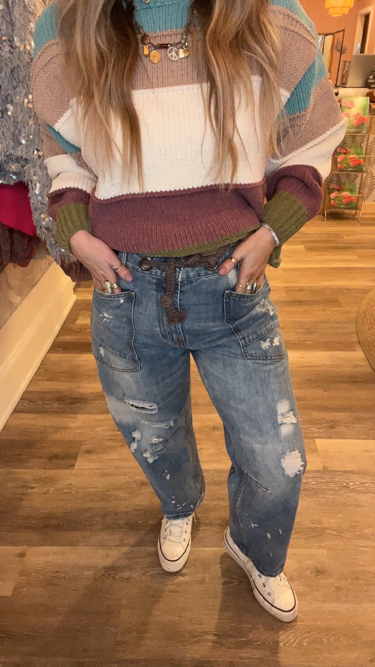 Oli & Hali washed drawstring denim pants