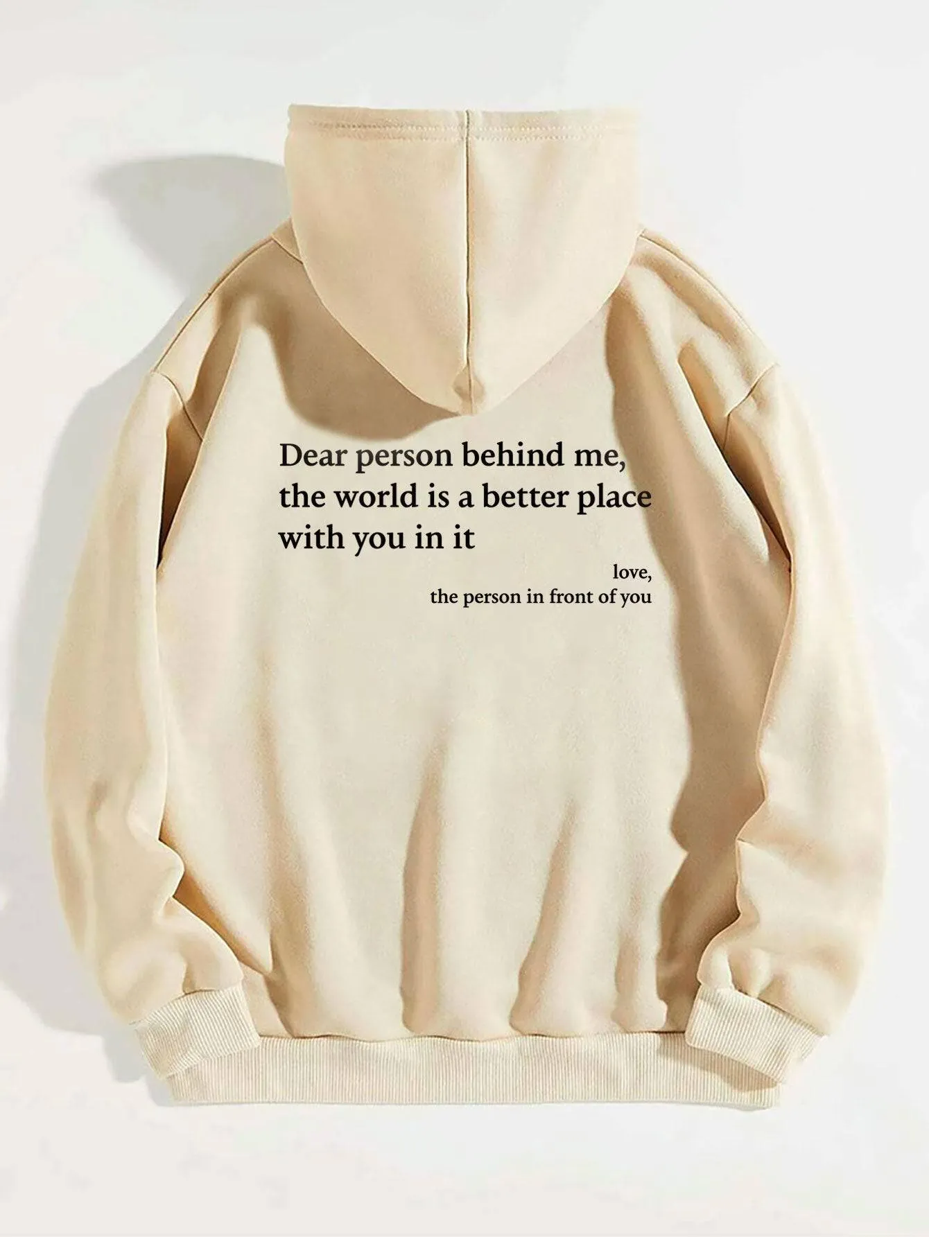 "Dear Person Behind Me" Letter Printed Plush Hoodie | Trendy Unisex Kangaroo Pocket Hoodie
