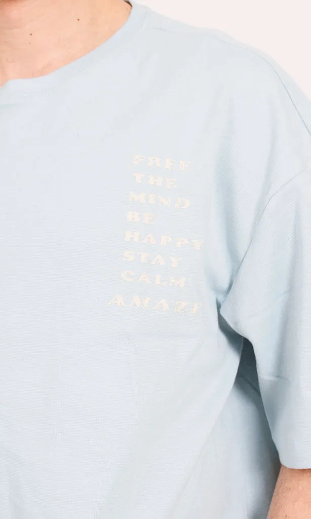 R205838 - Minimalist Typography T-Shirt  Light Blue