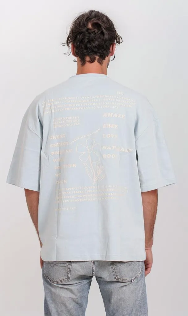 R205838 - Minimalist Typography T-Shirt  Light Blue