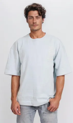 R205838 - Minimalist Typography T-Shirt  Light Blue
