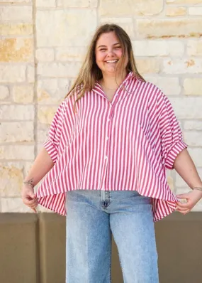 Red & White Oversized Button Up Shirt