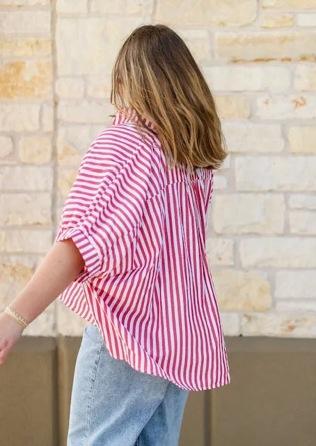 Red & White Oversized Button Up Shirt