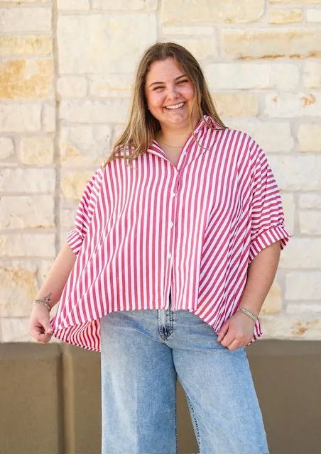 Red & White Oversized Button Up Shirt