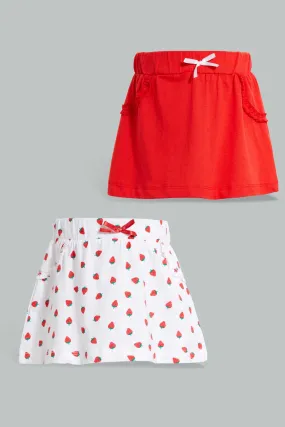 Red And White Strawberry Skirt For Baby Girls (Pack of 2)