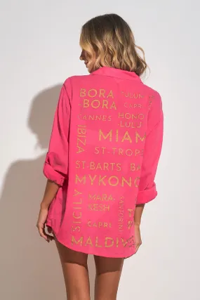 Resort Long Sleeve Button Up Top in Hot Pink