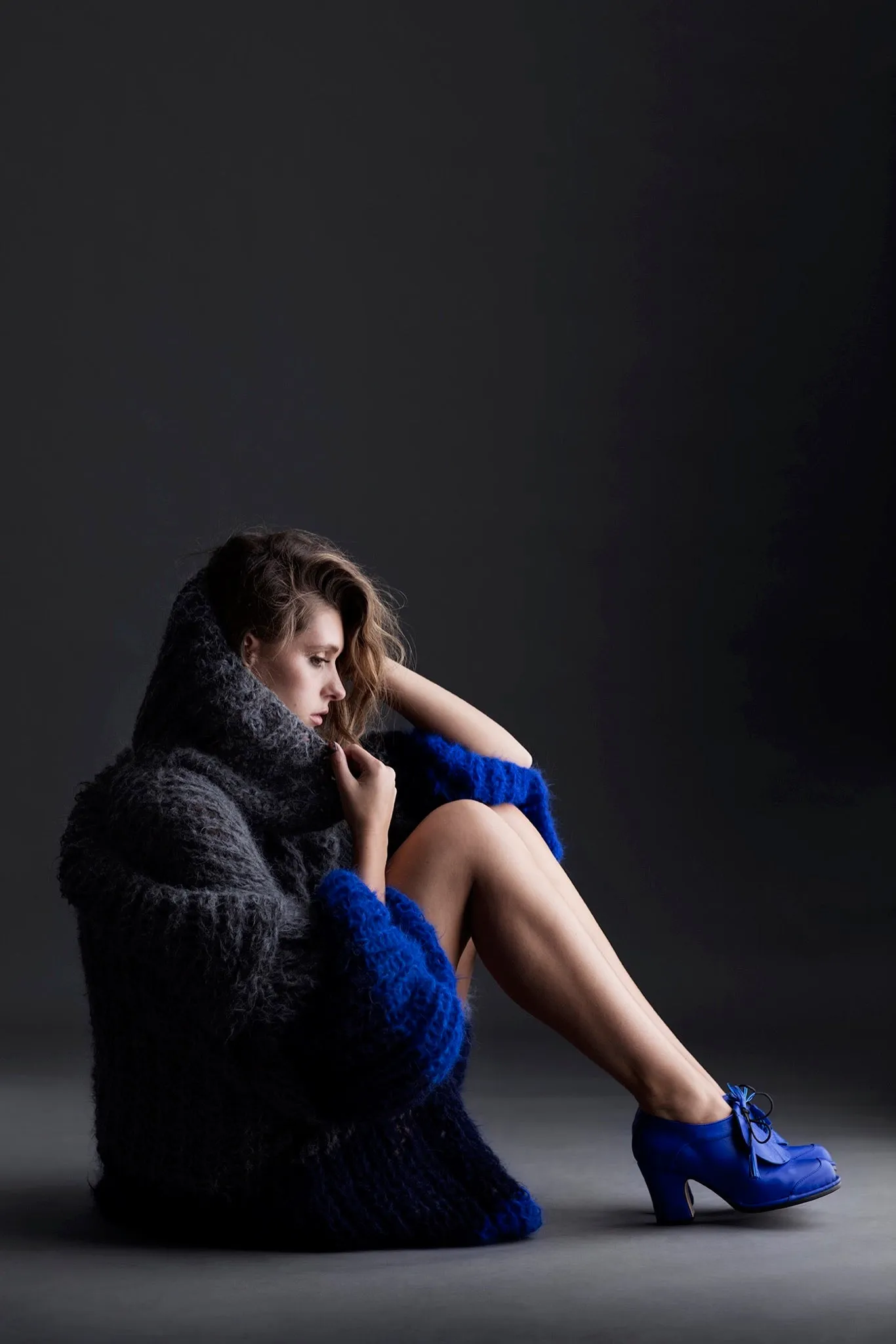 Shawl collar handknit cardigan - tri colour light