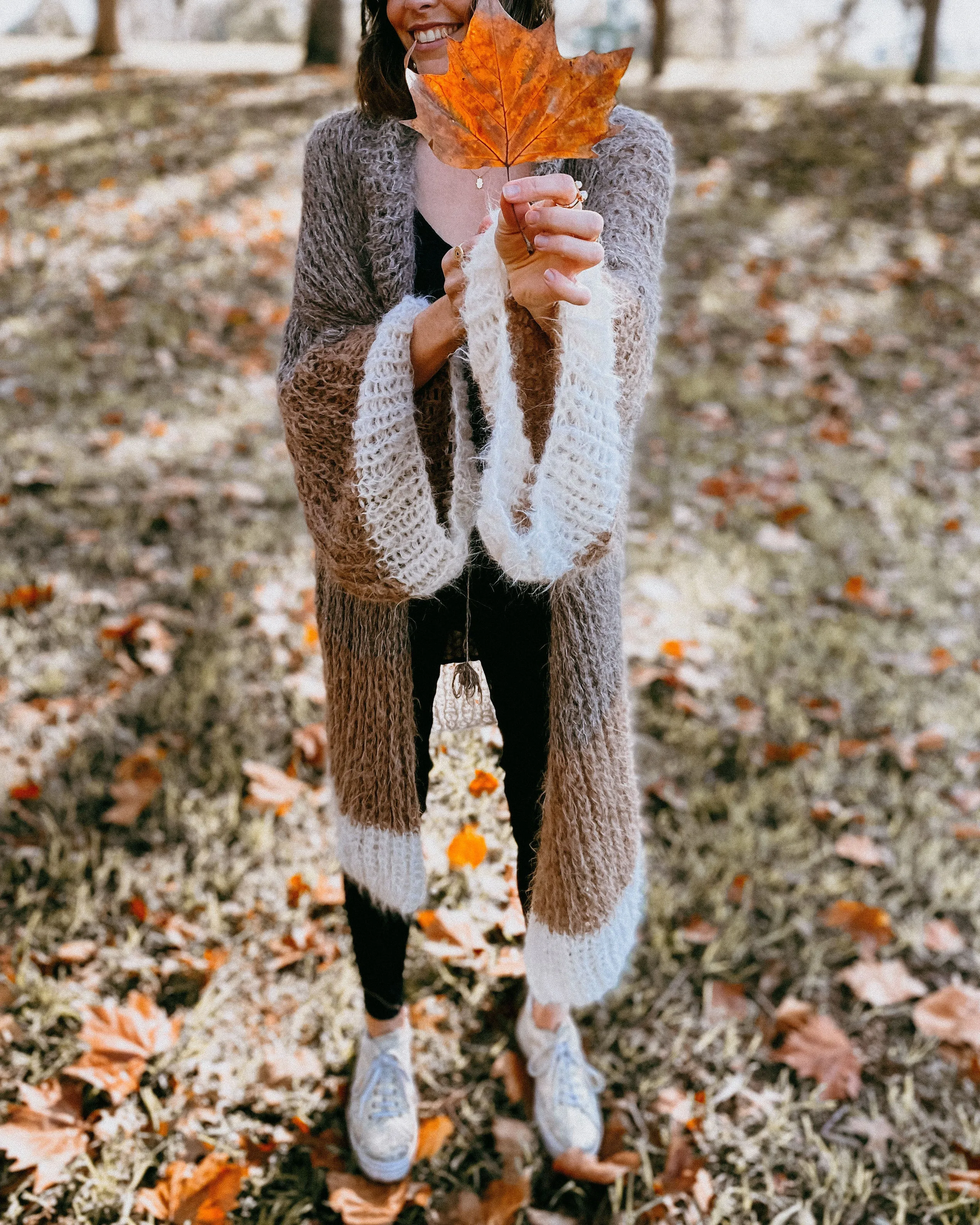 Shawl collar handknit cardigan - tri colour light